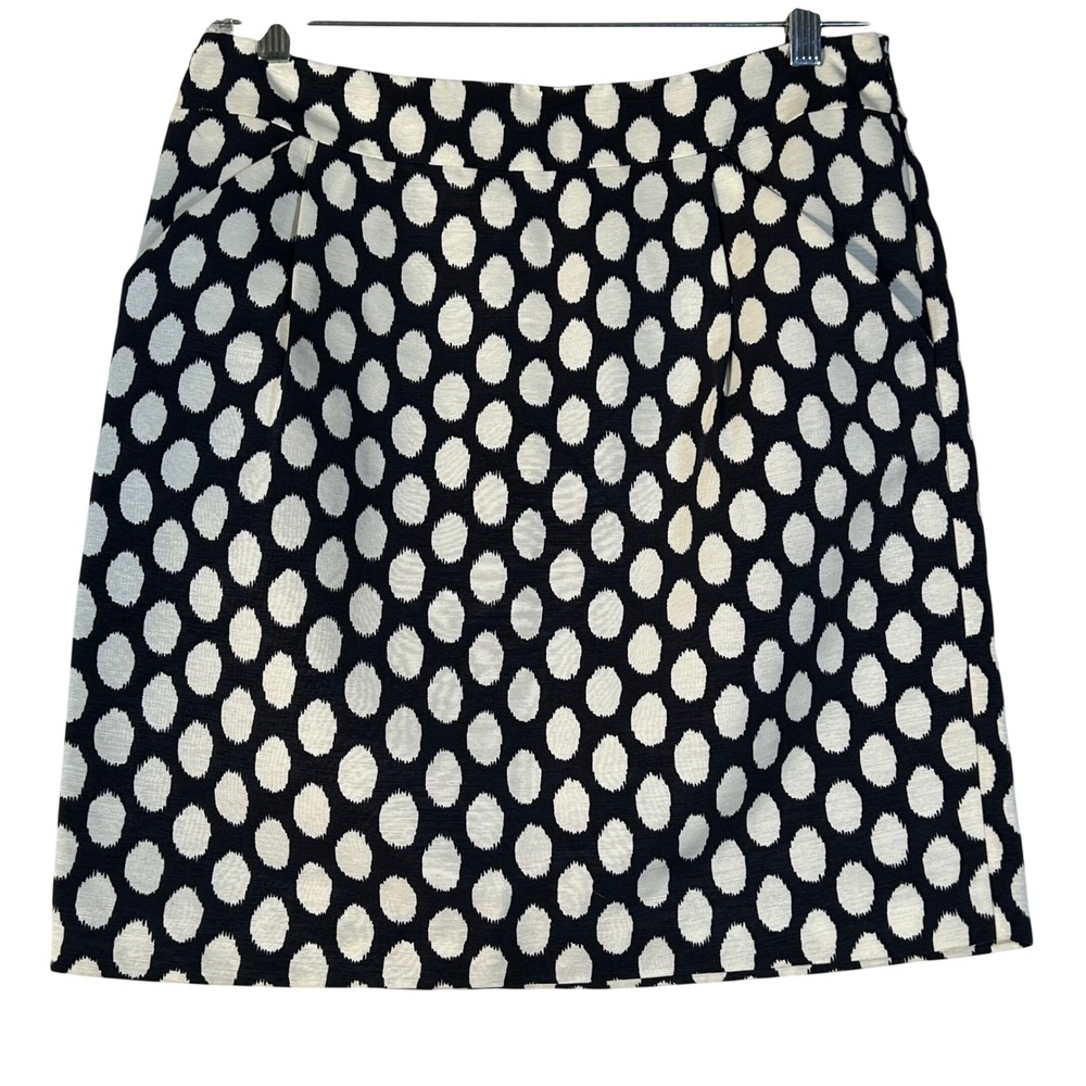 Ann Taylor LOFT Navy White Polka Dot Mini Skirt Women's Size 4 Side Pockets‎